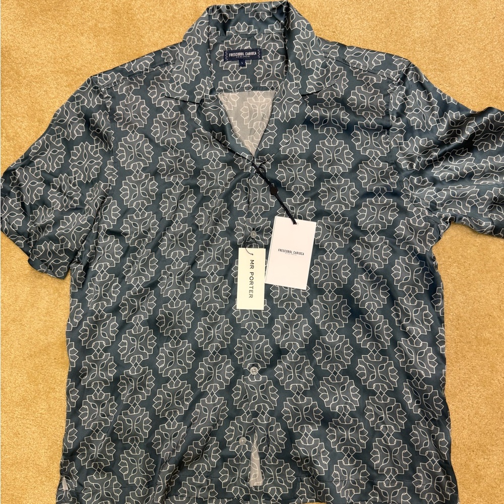 John Varvatos Blue and White Casual Button Down Shirt